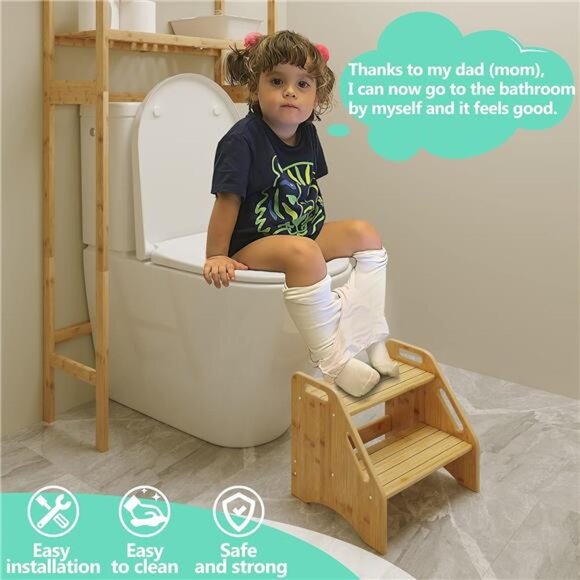 Wooden Step Stool, Two Step Stools Toddler 300 lbs Capacity with Safety Non-Slip - Picture 4 of 7